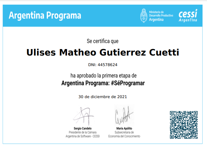 Certificado Argentina Programa